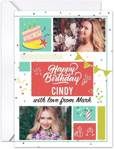 Vista 2 de SANDJEST Tarjeta de cumpleaños personalizada con foto personalizada de 5 x 7 pulgadas, tarjeta de felicitación para pareja, marido, esposa, amantes