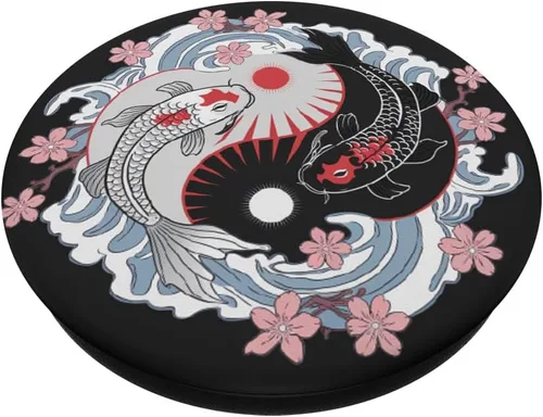 Vista 2 de Peces japoneses Koi Fish Japón Carpa Yin Yang Nishikigoi Fish PopSockets Adhesivo PopGrip