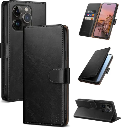 Vista 20 de SUANPOT Funda tipo cartera para iPhone 14 Pro de 6.1 pulgadas con bloqueo RFID, tarjetero y tarjetero, funda protectora de piel sintética con tapa