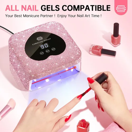 Vista 6 de Lámpara de uñas UV, luz UV para uñas de gel, lámpara de uñas de 48 W enchufable, mini lámpara de uñas con control táctil, sensor automático y 3