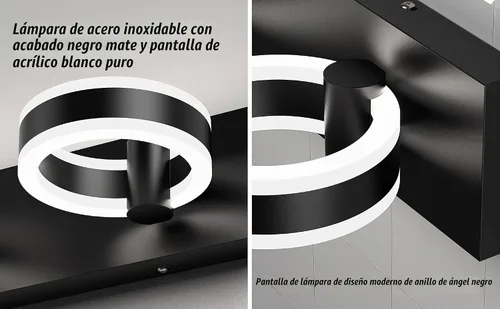 Vista 4 de Lámparas LED de baño, luces negras de tocador de 24 pulgadas, modernos apliques de pared acrílicos de 3 luces, accesorio de iluminación de pared