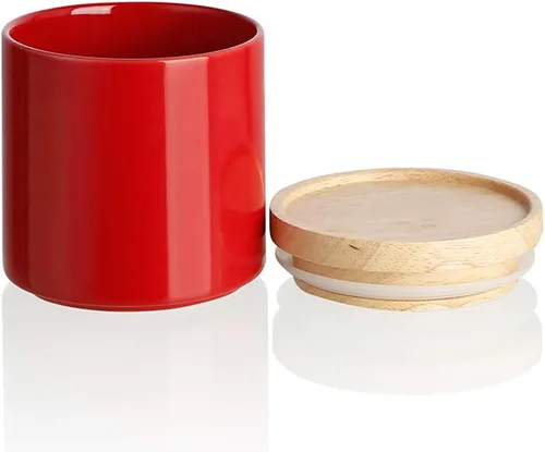Vista 42 de Recipientes de cocina Sweejar, tarro de almacenamiento de cerámica para alimentos, recipientes apilables con tapa hermética de madera para servir