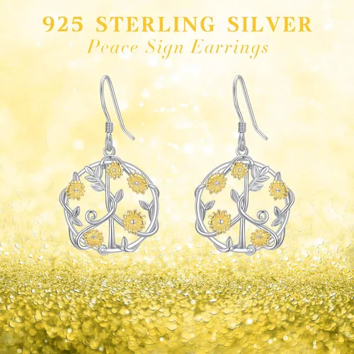 Vista 8 de Aretes de plata de ley 925 con diseño de margarita, para amantes de la paz, joyería para adolescentes y niñas, regalo de graduación, Plata de ley