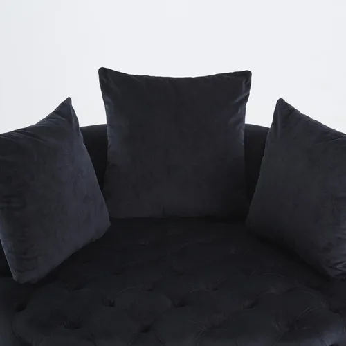 Vista 4 de HMFULE Silla de ocio moderna tapizada de terciopelo, silla giratoria con ruedas móviles y 3 almohadas para sala de estar (negro)