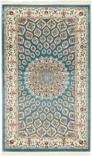 Vista 4 de Unique Loom Narenj Collection - Alfombra clásica con diseño de medallón texturizado tradicional, 3 x 5 pies, 1 pulgada, rectangular, color Azul
