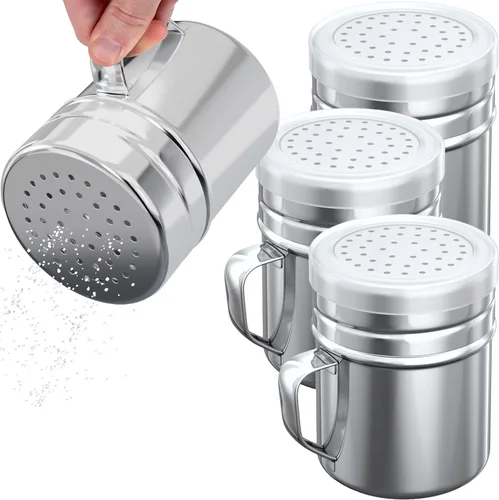 Vista 12 de CUSINIUM - Salero y piminero de acero inoxidable de 6 oz - Con tapa de plástico - Con asa
