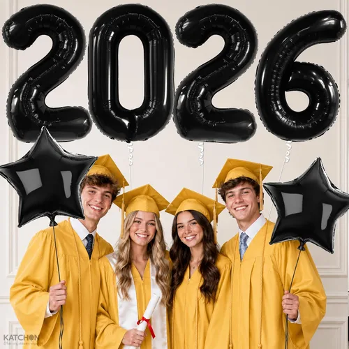Vista 4 de Katchon, Globos gigantes negros grandes 2026 – 42 pulgadas Globos de graduación 2026 con globos de estrella negra para decoraciones de graduación
