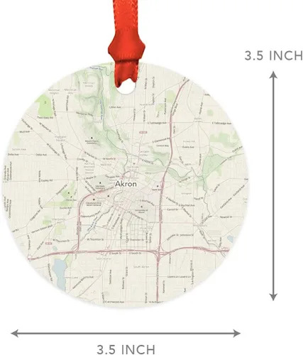 Vista 5 de Andaz Press Mapa de la ciudad de Estados Unidos redondo de madera natural MDF ornamento de Navidad, Akron, Ohio Vintage Mapa, 1 paquete, larga