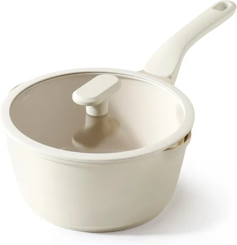 Vista 14 de PRICUSIS Cacerola antiadherente de cerámica con tapa, olla no tóxica de 1.3 cuartos de galón con boquillas de vertido, totalmente revestida, 100%