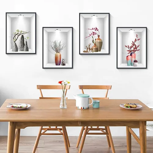 Vista 5 de Calcomanías de pared 3D para florero, flores de simulación, calcomanías de pared extraíbles para decoración del hogar, sala de estar, oficina