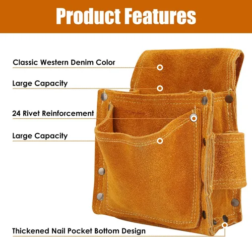 Vista 3 de Riñonera profesional para herramientas de uñas, bolsa de herramientas de cuero para electricistas, bolsa de cinturón de herramientas de construcción