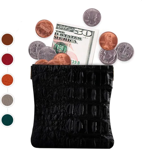 Vista 58 de Monedero clásico a presión, de cuero, para hombre de Nabobb, negro