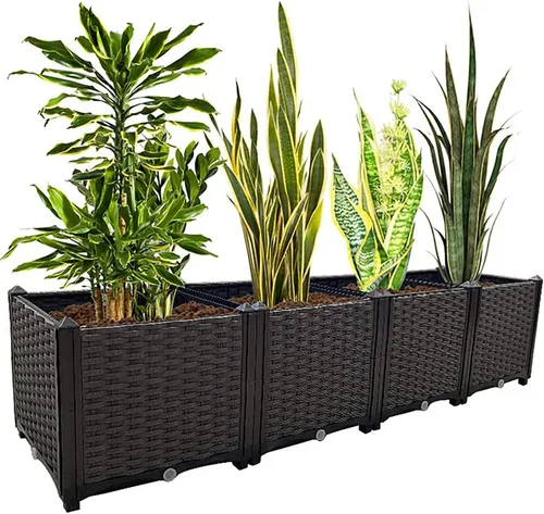 Vista 7 de Macetas elevadas de plástico para cama de jardín elevada con patas para plantas al aire libre, kits de caja con agujeros de drenaje para patio