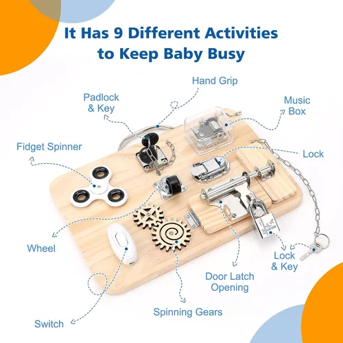 Vista 2 de Pithfor Tabla Ocupada de Madera Montessori para Niños de 1, 2, 3, 4 Años, Juguetes Sensoriales para Bebés y Niños Pequeños, para Habilidades Motoras