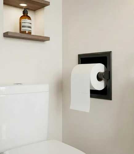 Vista 2 de soporte empotrado para papel higiénico, construcción metálica - soporte de montaje incluido, variación
