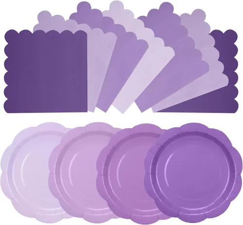 Vista 11 de Platos y servilletas de papel azul, incluye 24 platos azules degradados de 9 pulgadas, servilletas, tenedores, suministros de fiesta