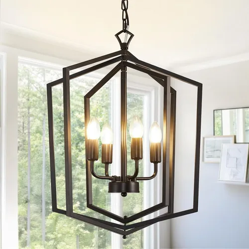 Vista 18 de WJShome Lámpara Colgante de Linterna de 12 Luces, Candelabros de Vestíbulo para Techos Altos, para Entrada, Vestíbulo, Isla de Cocina, Comedor, Sala