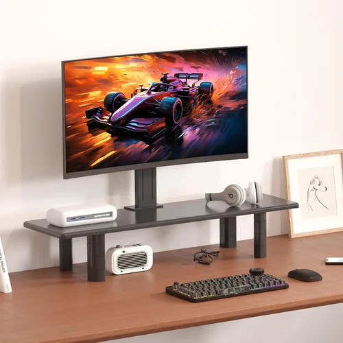 Vista 7 de suptek Soporte elevador de monitor doble, 32.28 pulgadas para monitor grande para 2 monitores, soporte de monitor de computadora, estante de madera