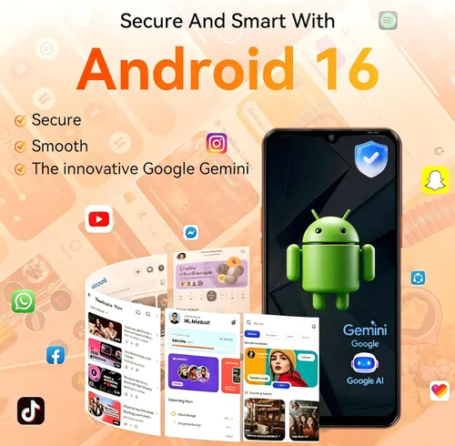 Vista 3 de Blackview Wave 7C Unlocked Android 16 4G Cell Phone, 128GB, Dual SIM,Orange