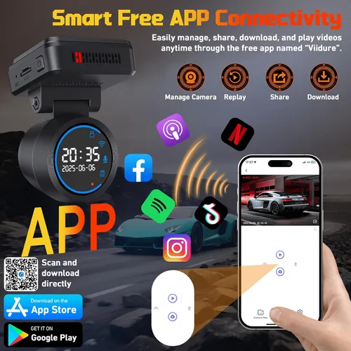 Vista 2 de Cámara frontal para automóvil con WiFi integrado y control de aplicación, cámara de tablero 4K con tarjeta gratuita de 32 GB, cámara de tablero