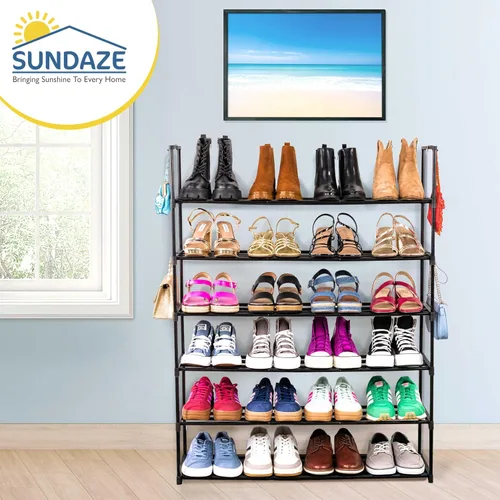 Vista 6 de Sundaze - Zapatero metálico de 6 niveles para entrada de puerta delantera Sturdy Tall Shoe Organizer for Closet, Bedroom, Entryway, Garage, Black