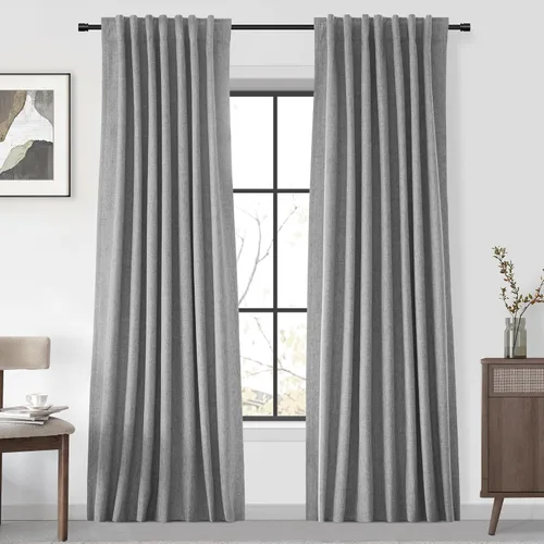 Vista 114 de UHITECH Cortinas cortas de lino de 24 pulgadas de largo para ventanas pequeñas de granja, cortinas opacas modernas para sala de estar, pestañas