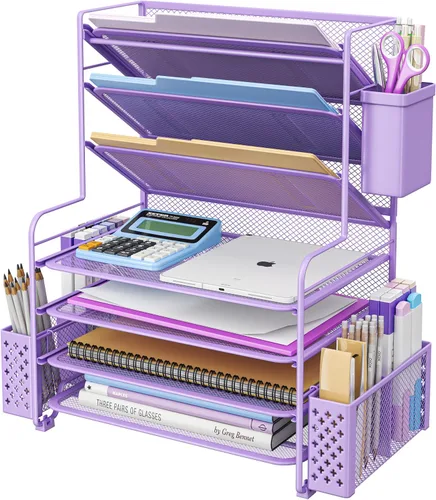 Vista 13 de Simple Trending Organizador de archivos de escritorio de 8 niveles, 1 paquete de bandeja de cartas, organizador de papel, accesorios de escritorio