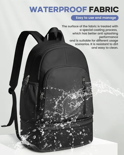 Vista 7 de Mochila de gimnasio para mujer, pequeña bolsa de gimnasio con compartimento para zapatos, mochila impermeable para deportes con bolsillo húmedo