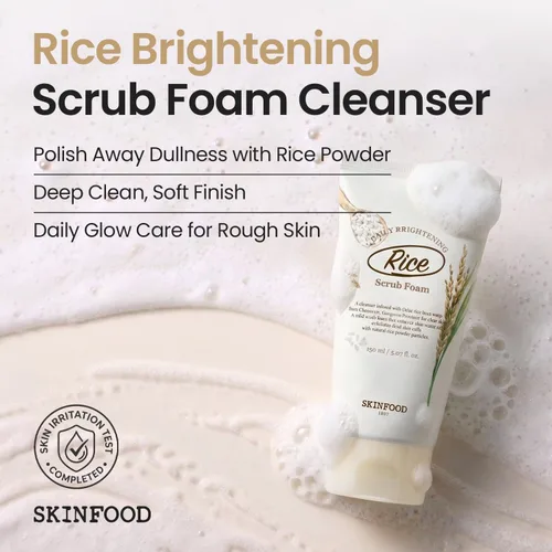 Vista 2 de SKINFOOD - Espuma de arroz para uso diario, 5.07 onzas líquidas, limpiador facial hipoalergénico de salvado de arroz microfino, exfoliante facial