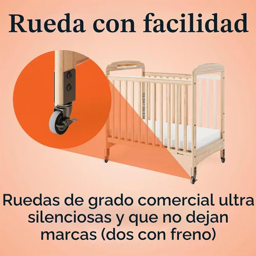 Vista 8 de Foundations Serenity - Cuna compacta Clearview para guardería, lado fijo, construcción de madera duradera, tablero de colchón ajustable, paneles