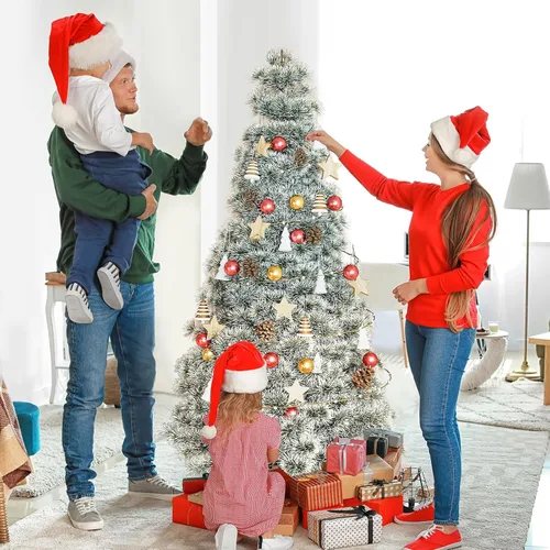Vista 6 de Sweetcrispy Árbol de Navidad Artificial Preiluminado con Nieve Artificial de 6 pies, Árbol de Navidad de Abeto Artificial con Bisagras Preiluminado