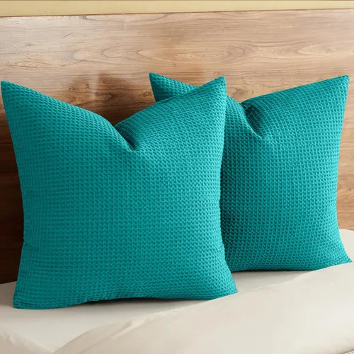 Vista 33 de PHF Funda de almohada 100% algodón con tejido de gofre, 22 x 22 pulgadas, sin relleno, paquete de 2 elegantes fundas de almohada cuadradas
