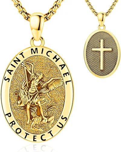 Vista 13 de Collar de San Patrono de Plata de Ley 925 St 01-Virgen María-Oro