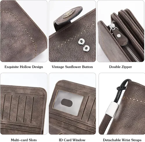 Vista 5 de BOSTANTEN Cartera de cuero genuino para mujer de gran capacidad cartera de mano con bloqueo RFID