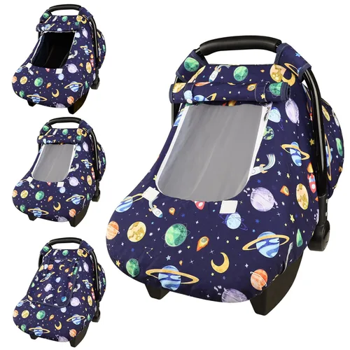 Vista 25 de Funda para asiento de auto Pea Pod para bebé, capota para asiento de auto infantil para recién nacidos con 2 capas de ventanas de tela de malla