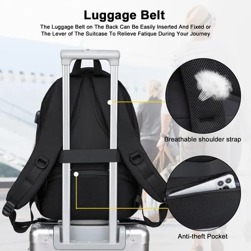 Vista 5 de Mochila Asenlin para portátil de viaje para mujeres y hombres, mochila resistente al agua para negocios, delgada y resistente, con puerto USB