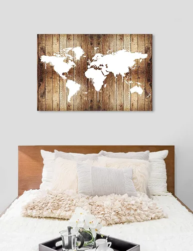 Vista 3 de The Oliver Gal Artist Co. Maps - Lienzo decorativo para pared, diseño de madera de Mapamundi
