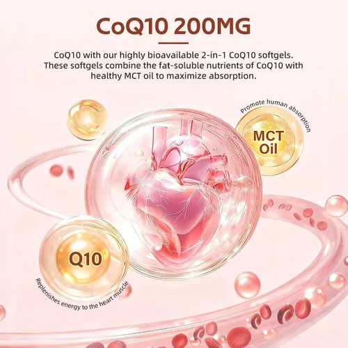 Vista 4 de CQ10, 200 mg por porción, 300 cápsulas blandas con aceite de coco MCT, ubiquinona altamente absorbible forma de CoQ10, soporte antioxidante