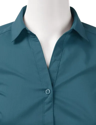 Vista 4 de Doublju - Camiseta básica de manga 34 con cuello de botón para mujer