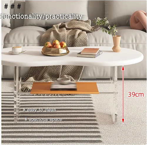 Vista 6 de Cofee Mesa de centro de madera, mesa de centro para sala, mesa de café de lujo, mesa de té de 2 niveles con estante de almacenamiento, esquinas