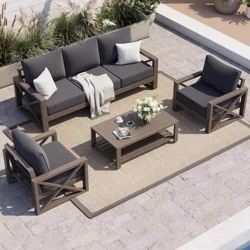 Vista 14 de UDPATIO Juego de muebles de patio al aire libre de aluminio, grano de Beige