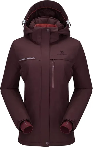 Vista 21 de CAMEL CROWN - Chamarra de esquí para mujer, impermeable, con capucha desmontable, rompevientos, forro polar, parka para lluvia