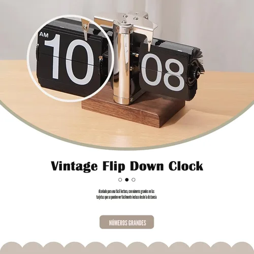 Vista 6 de VBESTLIFE Reloj digital retro abatible, funciona con batería, reloj de engranajes internos, mecánico clásico, base de nogal negro, para decoración