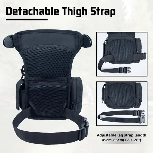 Vista 8 de Bolsa táctica de pierna caída para hombres, bolsa cruzada negra, mochila para muslo, bolsa militar de caza al aire libre, bolsa de motocicleta