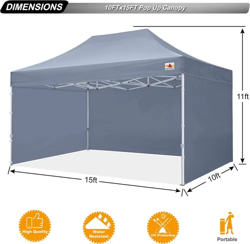 Vista 2 de ABCCANOPY - Tienda de campaña con dosel de primera calidad, sombra instantánea comercial, 10 x 15, serie premium, gris