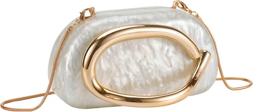 Vista 11 de Bolso de mano de acrílico para mujer, bolso de noche redondo clásico, bolso de manillar de metal vintage para boda, fiesta de graduación.