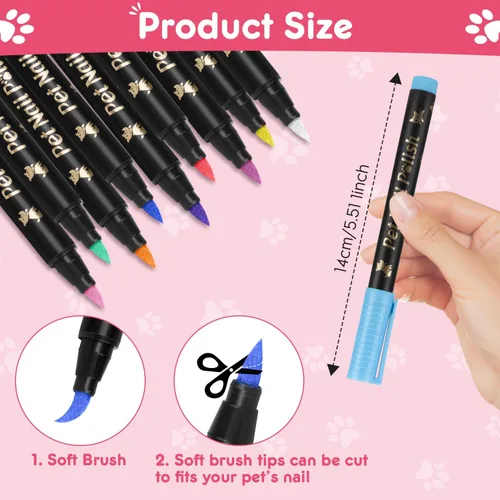 Vista 3 de MSDADA Bolígrafos de esmalte de uñas para perros de secado rápido, juego de esmaltes de uñas de 9 colores para perros, seguro y fácil de aplicar