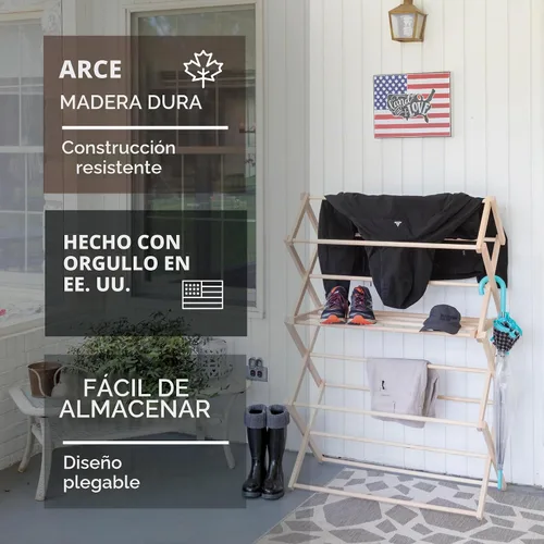 Vista 2 de Tendedero de Secado de Ropa: Tendedero de Lavandería de Madera Dura de Arce Macizo para Suéteres, Blusas, Lencería y Más, Tendedero de Secado