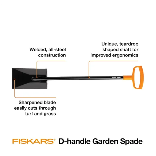 Vista 3 de Fiskars Pala de jardín de 46 pulgadas, pala plana de acero con mango ergonómico en D, pala cuadrada de hoja afilada para bordes de césped