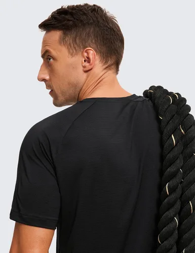 Vista 4 de CRZ YOGA Camisas de entrenamiento con textura para hombre, camisetas ligeras con cuello redondo para correr, atléticas, de manga corta, para gimnasio